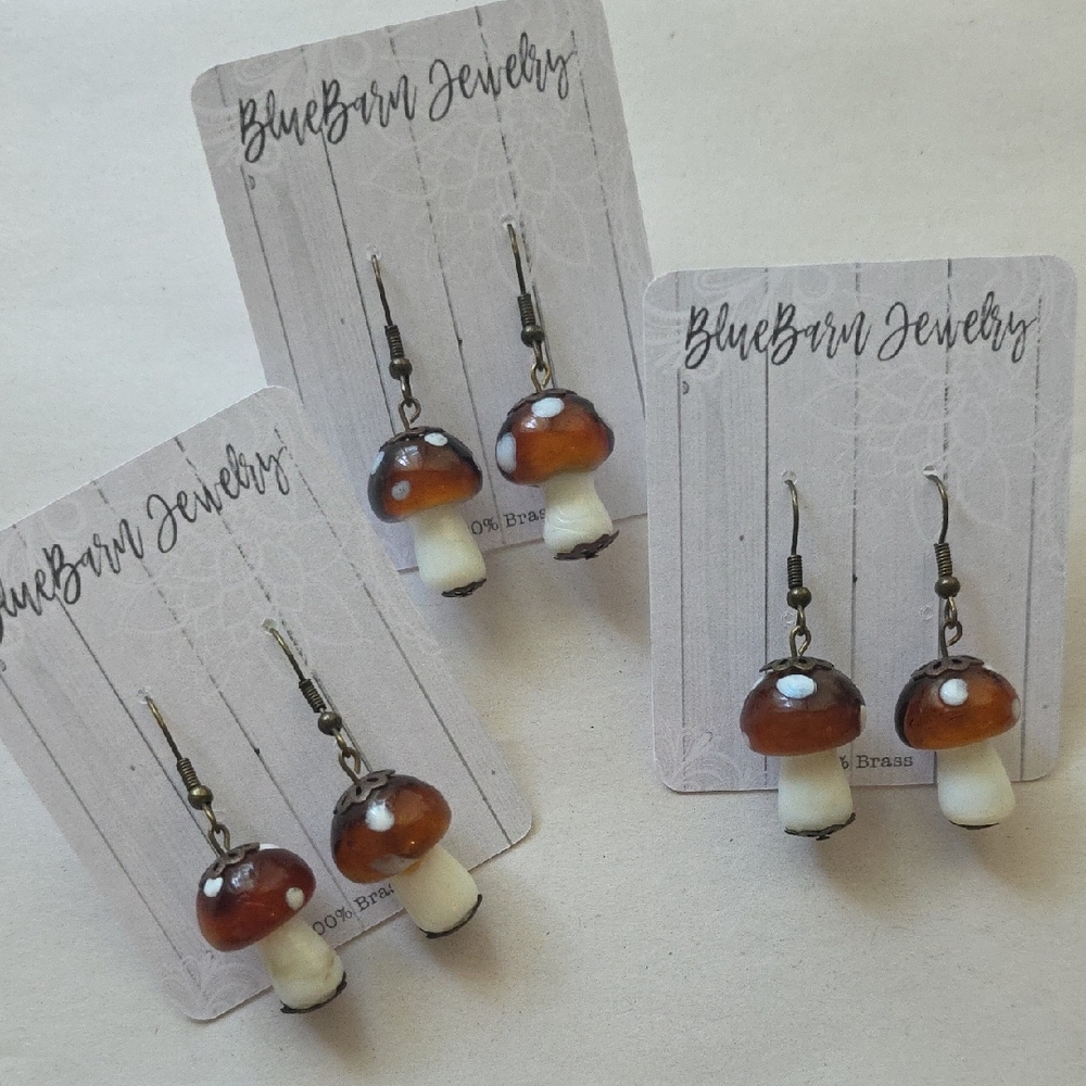 Mushroom Earrings on 100% Brass Earwires - Set of 3